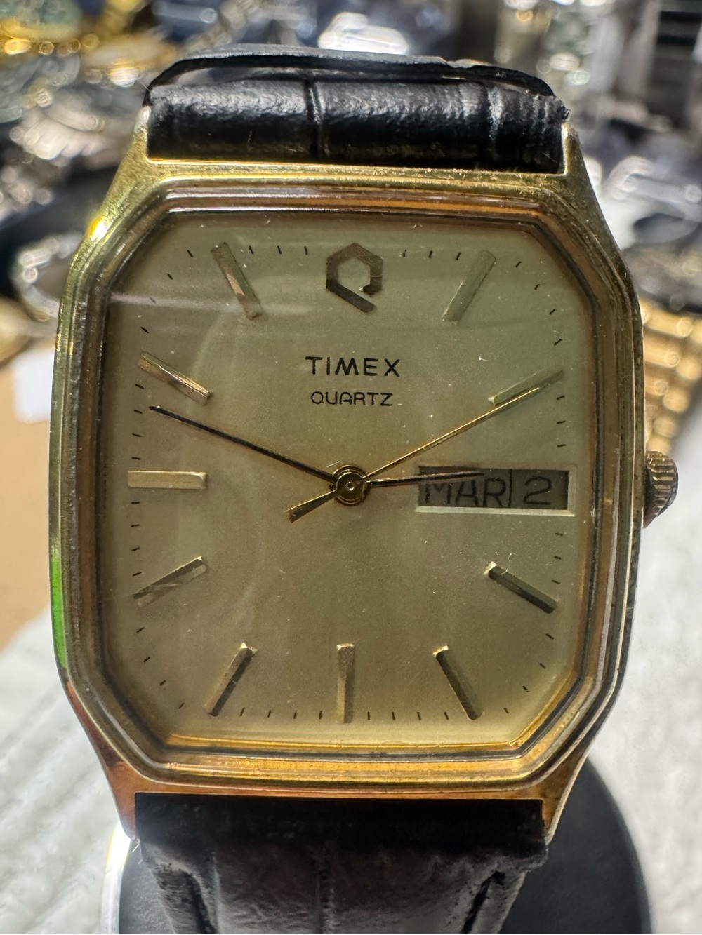 Timex Gold-Tone Men's Quartz Watch with Black Leather Strap